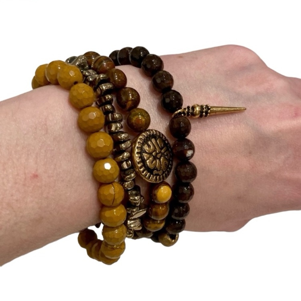 🔸NWT🔸 Agate, Jasper and Gold Buddha Beaded Bracelet Set